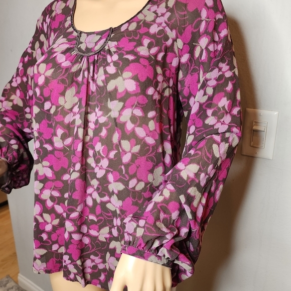J. Jill silk blouse. Long sleeve.  Brown purple floral.  Size XS. - Picture 2 of 15